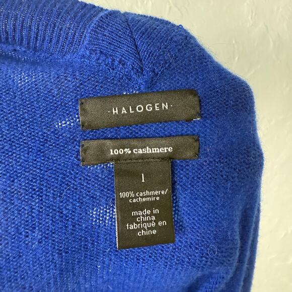 Halogen Women's sweater LS Cashmere Pullover Blue V neck Long sleeve H4-24 - Picture 5 of 5